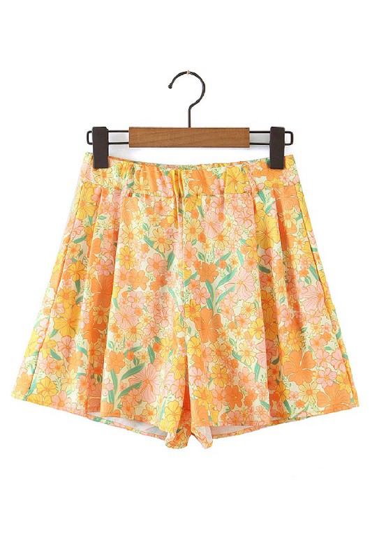 Retro Flower Shorts, Orange