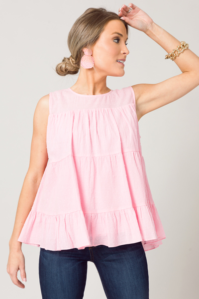Swiss Pinstripe Tier Top, Pink