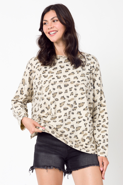 Leopard Seam LS Tee, Tan