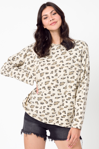 Leopard Seam LS Tee, Tan