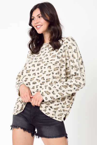 Leopard Seam LS Tee, Tan