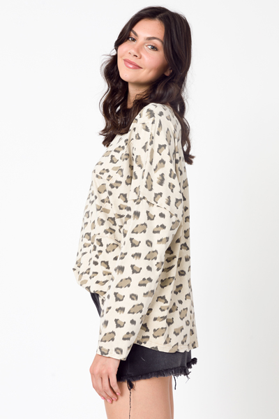 Leopard Seam LS Tee, Tan