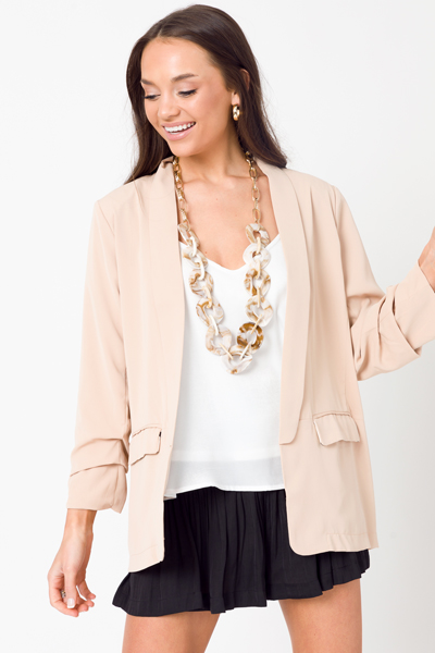 Spotted Liner Open Blazer, Taupe