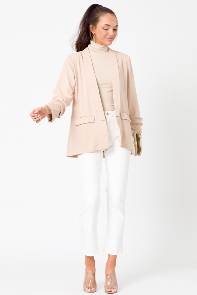 Spotted Liner Open Blazer, Taupe