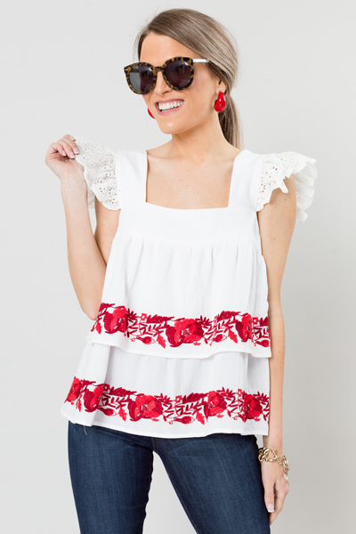 Rosie Ruffle Layer Tank, White