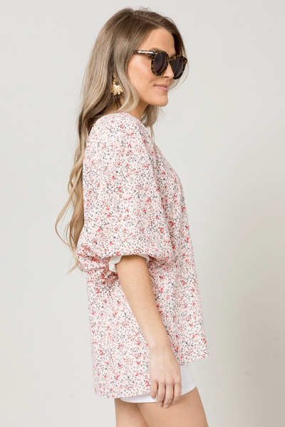 Puffle Sleeve Floral Top, Blush