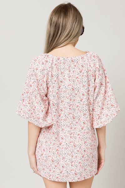 Puffle Sleeve Floral Top, Blush