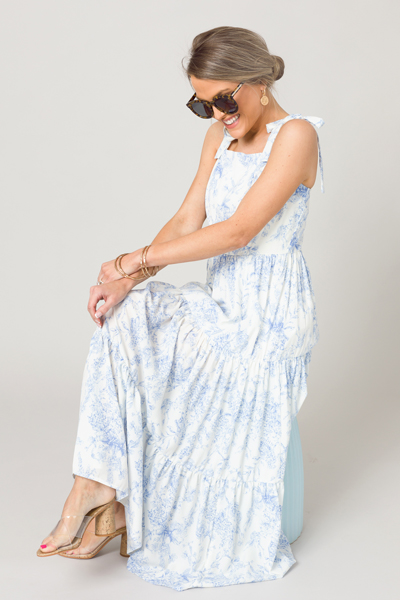 Bow Strap Chinoserie Maxi, Blue