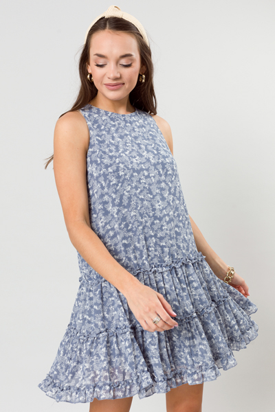 Melinda Floral Dress, Blue Grey