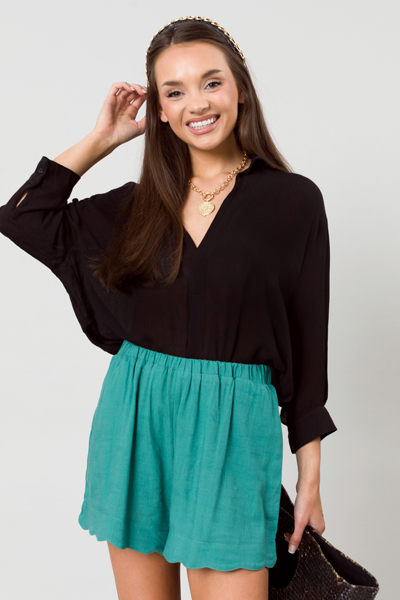 Crinkle Collar Top, Black