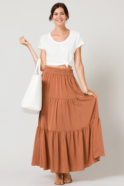 Tiered Maxi Skirt, Terra Cotta