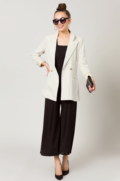 Pinstripe Linen Blazer, Beige