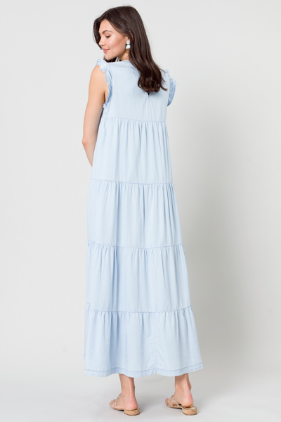 Chambray Tiered Maxi Dress