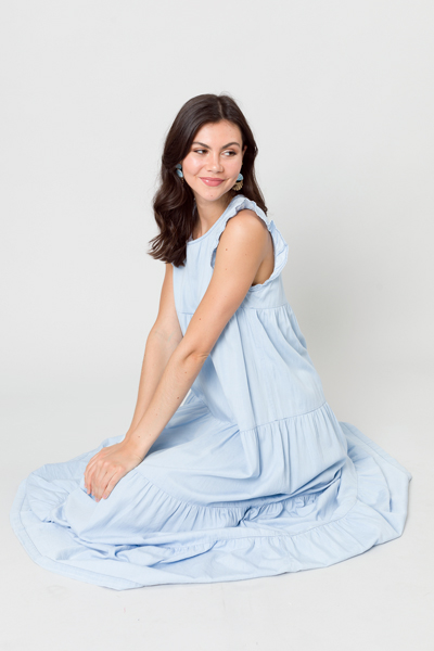 Chambray Tiered Maxi Dress