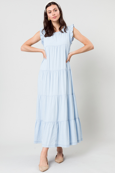 Chambray Tiered Maxi Dress