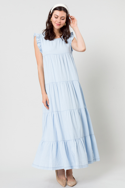 Chambray Tiered Maxi Dress