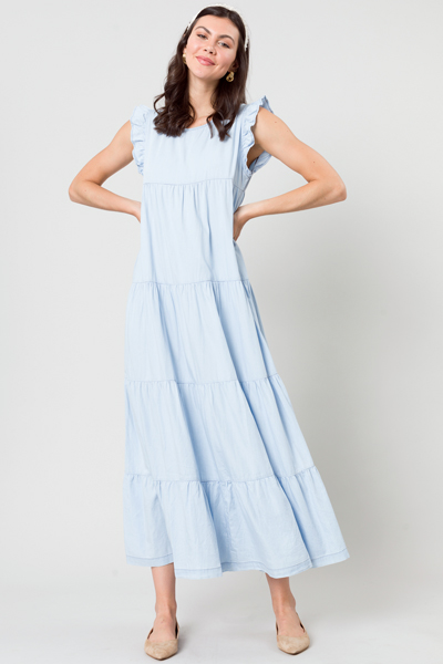 Chambray Tiered Maxi Dress