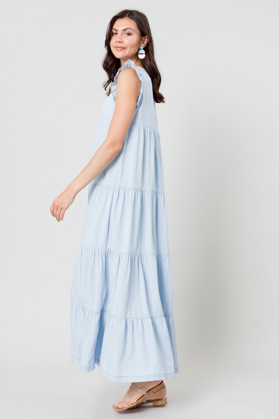 Chambray Tiered Maxi Dress