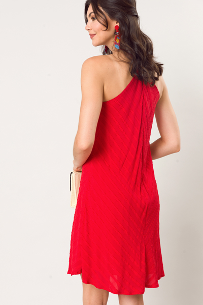 Textured Stripe Halter Dress, Red