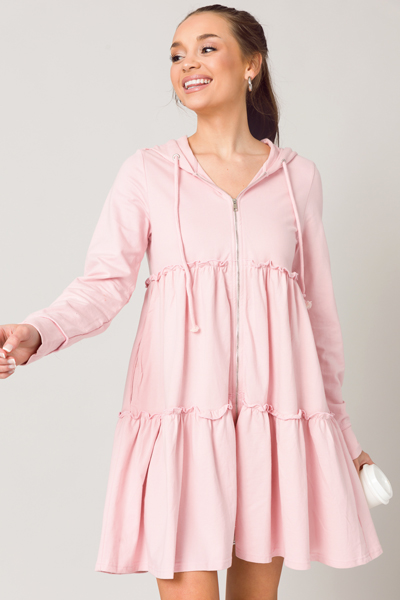 Frill Zip Hoodie Frock, Blush