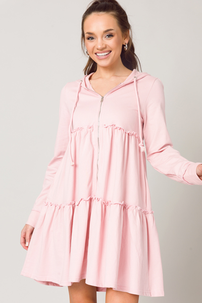 Frill Zip Hoodie Frock, Blush