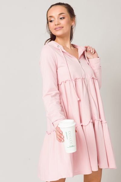 Frill Zip Hoodie Frock, Blush