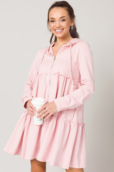 Frill Zip Hoodie Frock, Blush