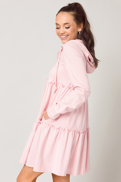 Frill Zip Hoodie Frock, Blush