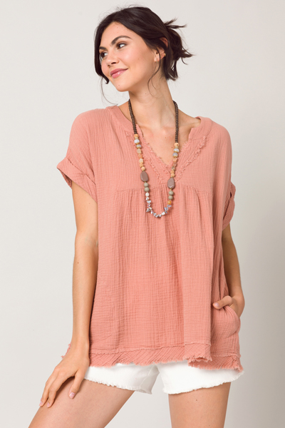 Puff Pocket Fray Tunic, Salmon