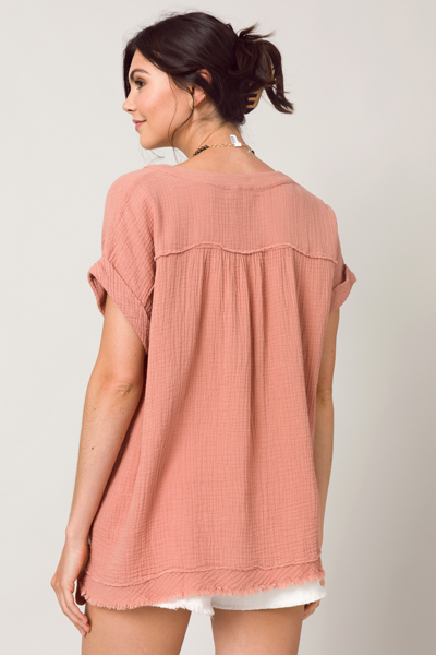 Puff Pocket Fray Tunic, Salmon