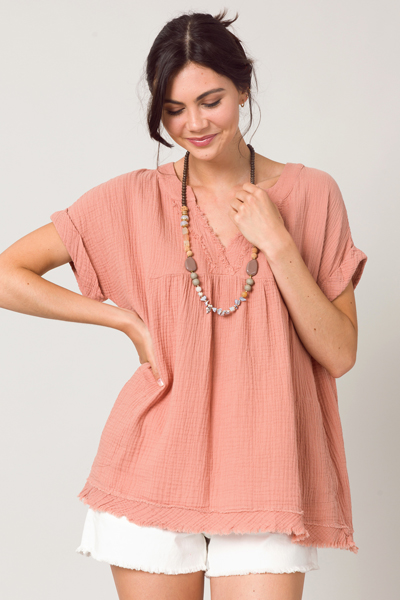 Puff Pocket Fray Tunic, Salmon