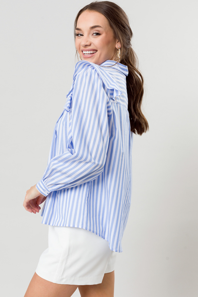 Trimmed In Ruffles Top, Blue/White