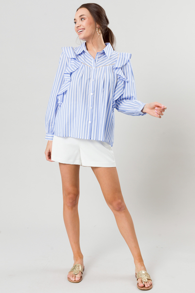 Trimmed In Ruffles Top, Blue/White