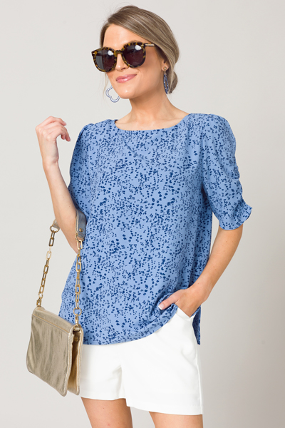 Shirred Spotty Blouse, Blue