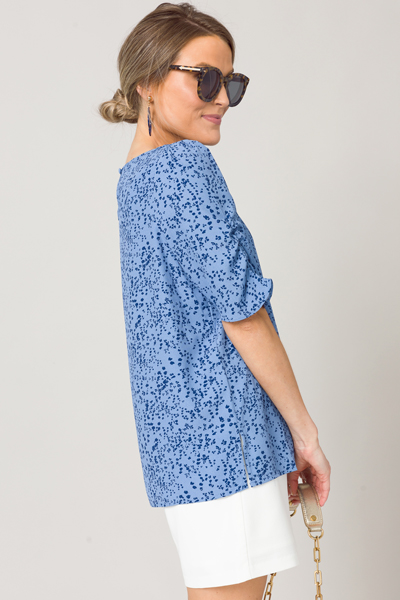 Shirred Spotty Blouse, Blue