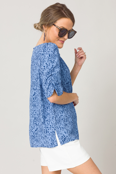 Shirred Spotty Blouse, Blue