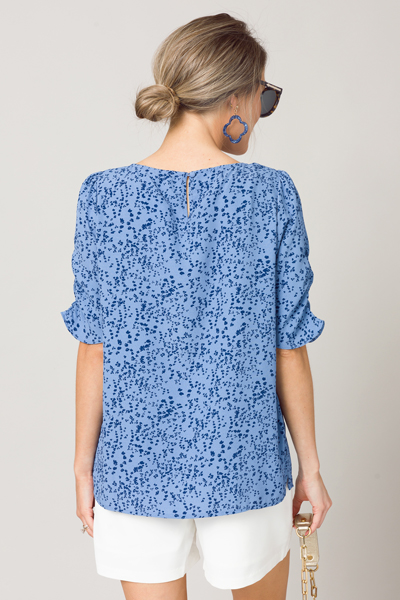 Shirred Spotty Blouse, Blue