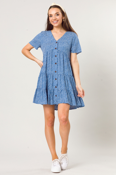 Webbed Print Button Dress, Blue