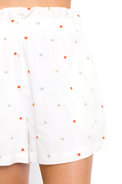 Stitched Dots Shorts, White