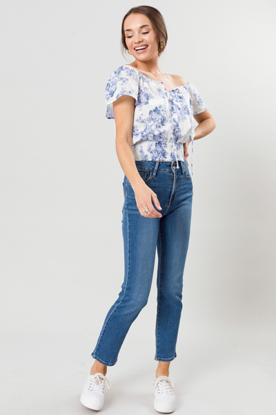 Renee Floral Band Top, Blue