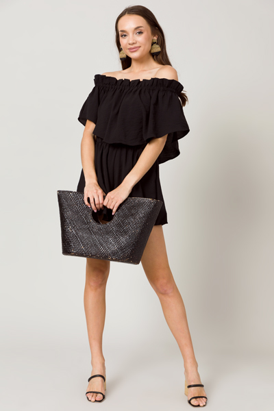 Ruffle Overlay Romper, Black