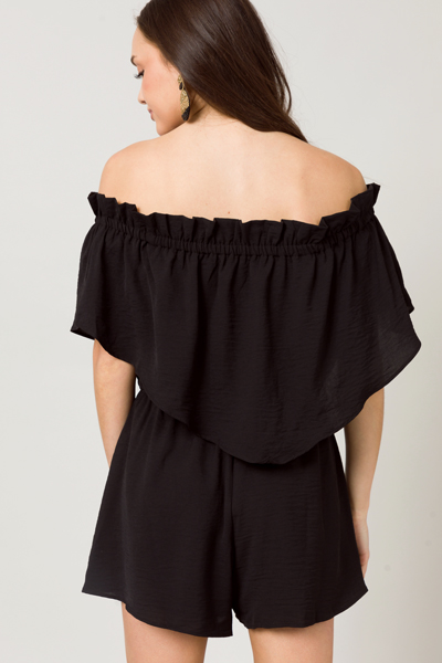 Ruffle Overlay Romper, Black