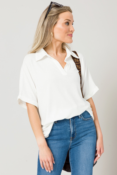 Casually Collared Top, Ivory