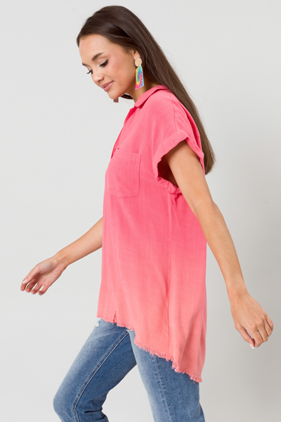 Ombre Button Down, Hot Coral