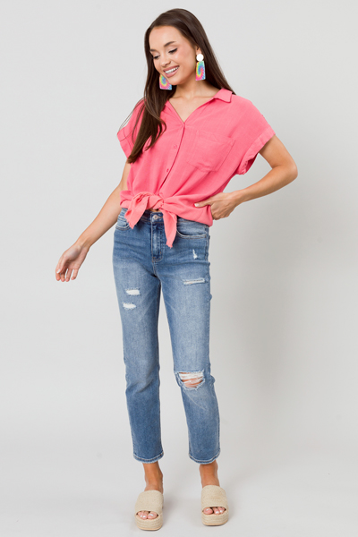 Ombre Button Down, Hot Coral