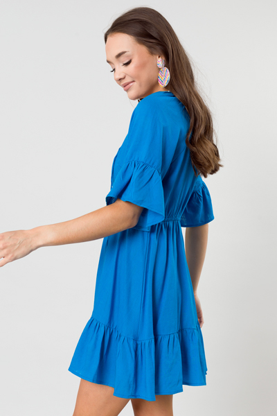 Keller Linen Dress, Cyan Blue