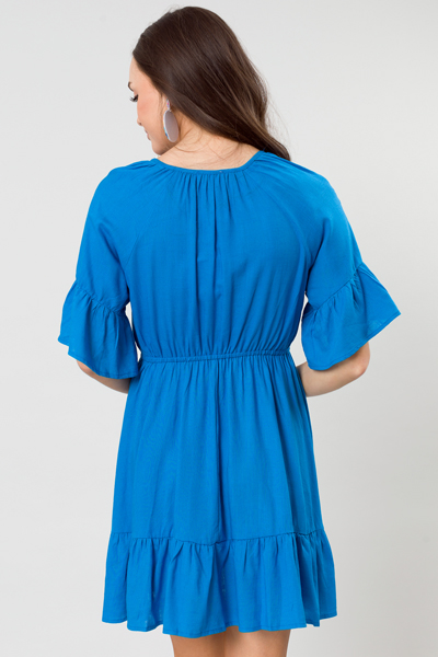 Keller Linen Dress, Cyan Blue
