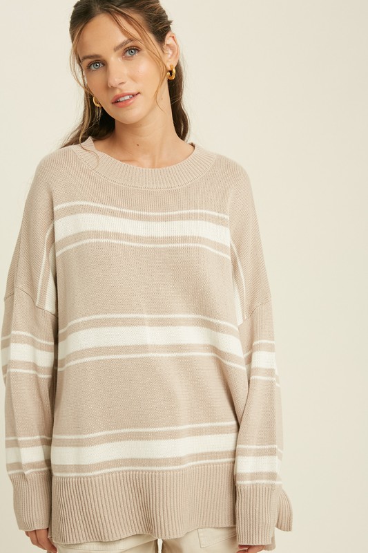 Triple Stripe Sweater, Taupe