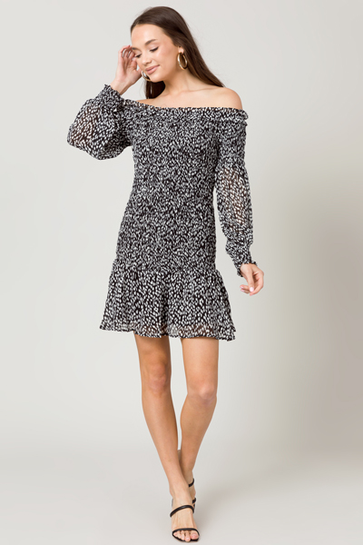 Smock Top Speck Dress, Black