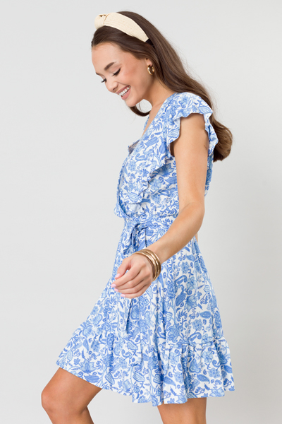 Chinoiserie Wrap Dress, Blue